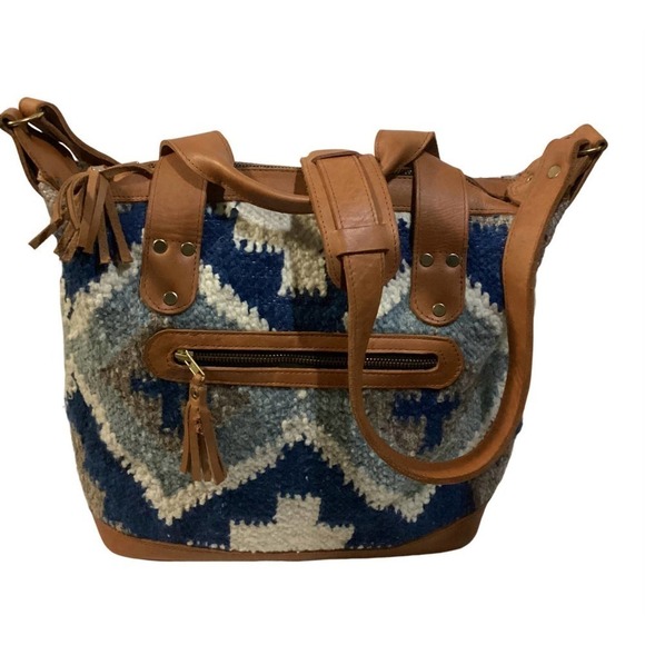 Chrisel convertible wool rug vintage geo print bag/crossbody/overnight bag - Picture 1 of 8
